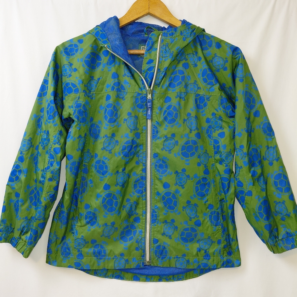 Kids Waterproof Hooded Jacket - Green & Blue Turtle Print